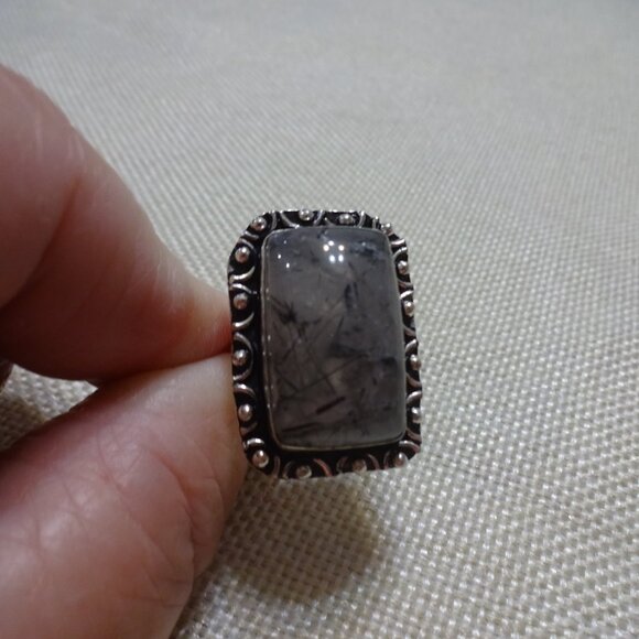Natural TOURMALINE QUARTZ Handmade Sterling 925 Ring Size 8.75 #666C - Picture 2 of 3